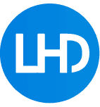 A blue circle features the white letters "LHD" inside, resembling a sky over Scotland on a clear day.