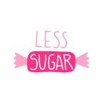 Illustration of a pink candy with the words "LESS SUGAR" designed to evoke the charm of macarons. The text "LESS" floats above, while "SUGAR" nestles inside the candy shape. This simple yet delightful design sits on a crisp white background, reminiscent of an elegant UK confectionery delivery.