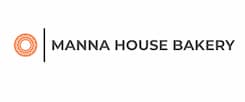 Logo of Manna House Bakery featuring an orange circular design resembling a stylized bread, accompanied by "Manna House Bakery" in black on a white background. Perfect for those looking to buy delightful treats like macarons and more, with delivery options available.