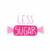 Illustration of a pink candy with the words "LESS SUGAR" designed to evoke the charm of macarons. The text "LESS" floats above, while "SUGAR" nestles inside the candy shape. This simple yet delightful design sits on a crisp white background, reminiscent of an elegant UK confectionery delivery.